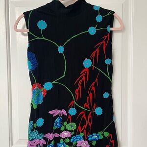 Vintage 1970s Floral Black Maxi Dress